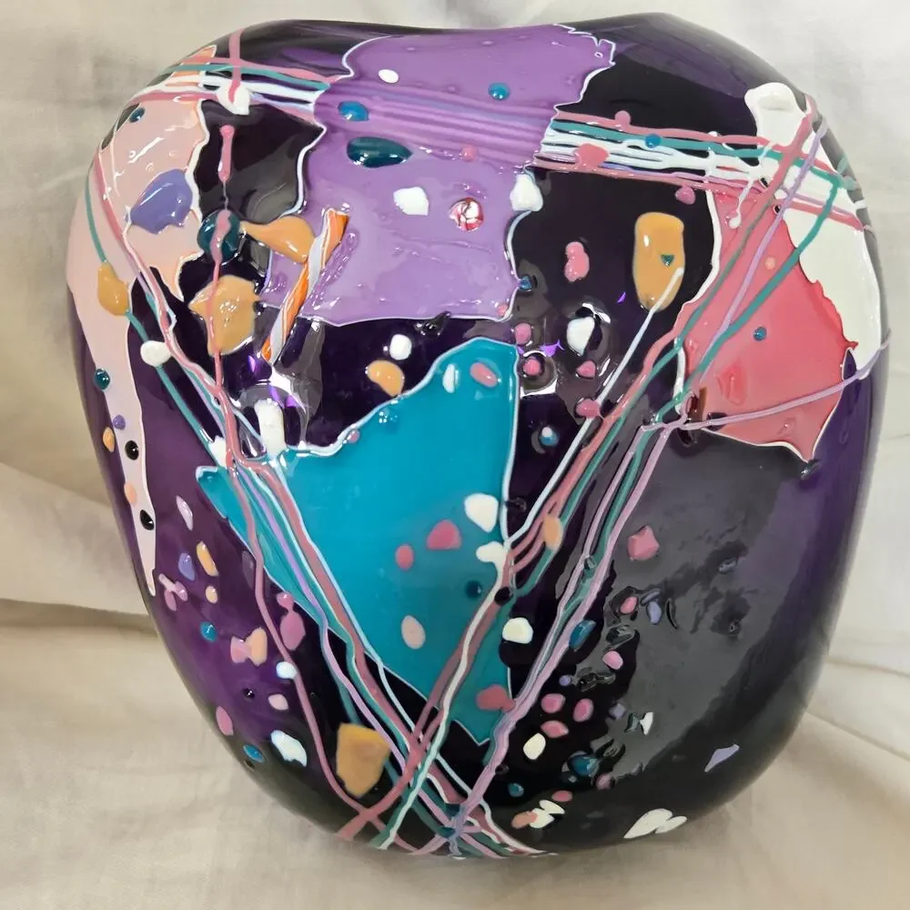 Vtg Stephen Nelson Amethyst Studio Glass 1991 Abstract Blown Vase Signed